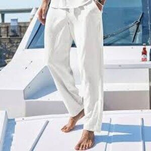 Steve Harvey Linen Blend Leaf Pants in White New With Tags Size 36 x 34
